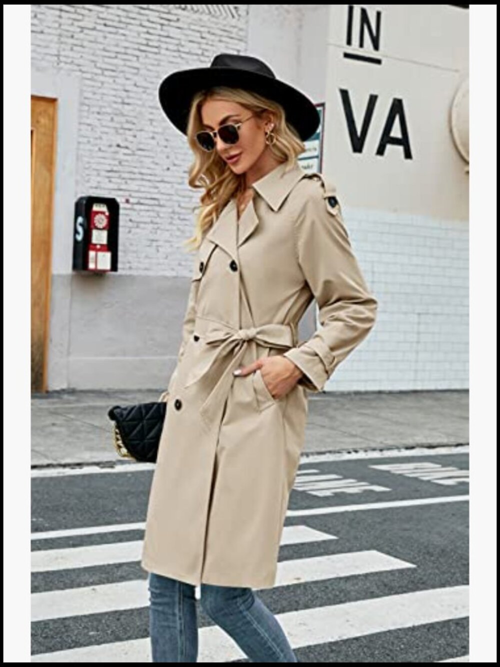 Double Breasted Long Trench Coat Windproof Slim Overcoat with Belt - Picture 2 of 7
